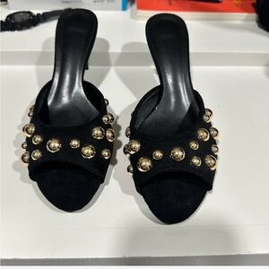 Zara Black Mules with Gold Accents